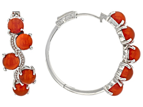 Carnelian Rhodium Over Sterling Silver Hoop Earrings