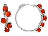 Carnelian Rhodium Over Sterling Silver Hoop Earrings