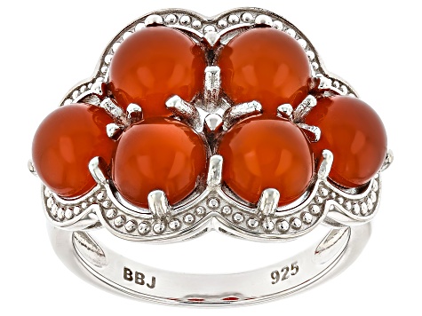 Carnelian Rhodium Over Sterling Silver Ring