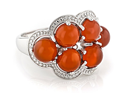 Carnelian Rhodium Over Sterling Silver Ring