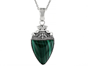 Green Malachite Sterling Silver Solitaire Pendant With Chain