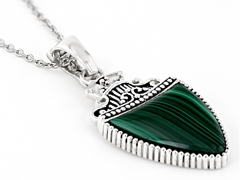 Green Malachite Sterling Silver Solitaire Pendant With Chain
