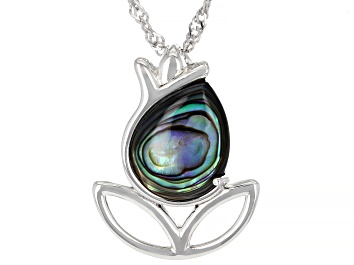Picture of Abalone Shell Rhodium Over Sterling Silver Pendant with Chain