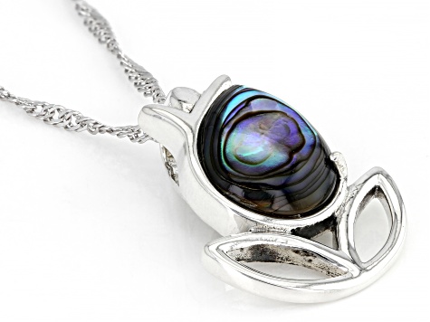 Abalone Shell Rhodium Over Sterling Silver Pendant with Chain