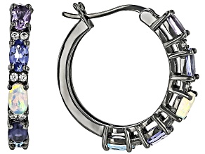 Multicolor Multi-Gem Black Rhodium Over Sterling Silver Hoop Earrings 2.16ctw