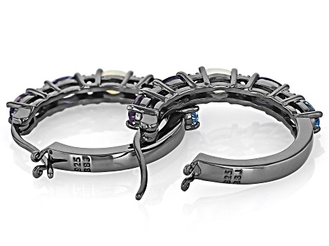 Multicolor Multi-Gem Black Rhodium Over Sterling Silver Hoop Earrings 2.16ctw