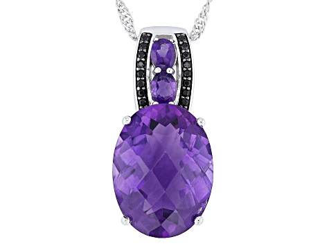 Purple amethyst sterling silver pendant with chain 7.44ctw