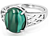 Green Malachite Rhodium Over Sterling Silver Solitaire Ring