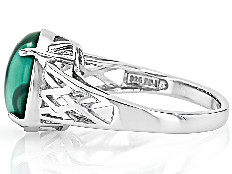 Green Malachite Rhodium Over Sterling Silver Solitaire Ring