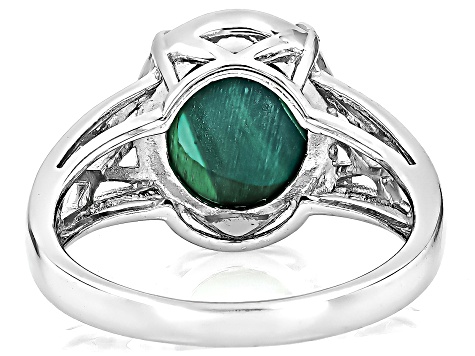 Green Malachite Rhodium Over Sterling Silver Solitaire Ring