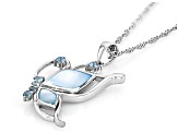 Blue Mother-of-Pearl Rhodium Over Sterling Silver Butterfly Pendant With Chain 0.26ctw