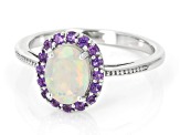 Multi Color Ethiopian Opal Rhodium Over Sterling Silver Halo Ring 1.03ctw