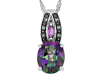 Picture of Green Topaz Rhodium Over Silver Slide/Chain 4.90ctw