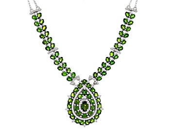 Picture of Green chrome diopside rhodium over silver necklace 17.57ctw