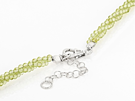 Green Peridot Beaded Rhodium Over Sterling Silver Necklace