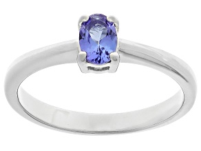 Blue Tanzanite Rhodium Over Sterling Silver Ring 0.40ct
