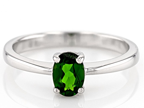 Green Chrome Diopside Rhodium Over Silver Ring .70ct