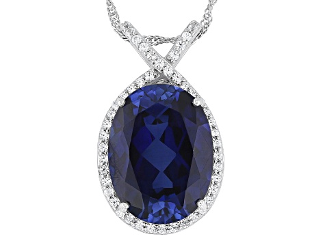 Blue Lab Created Sapphire Rhodium Over Silver Pendant With Chain 17.83ctw