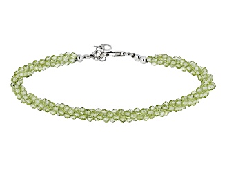 Green Peridot Beaded Rhodium Over Sterling Silver Bracelet