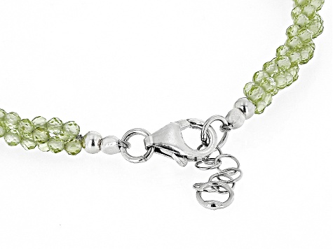 Green Peridot Beaded Rhodium Over Sterling Silver Bracelet