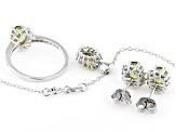 Green Peridot Rhodium Over Sterling Silver Ring, Earring & Pendant With Chain Set 3.38ctw