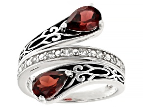 Red Garnet Rhodium Over Sterling Silver Bypass Ring 0.97ctw