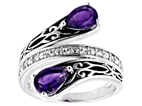Purple Amethyst Rhodium Over Sterling Silver Bypass Ring 1.36ctw