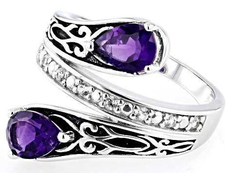 gem　0628 Purple Amethyst Rhodium Over Sterling Silver Bypass Ring