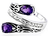 Purple Amethyst Rhodium Over Sterling Silver Bypass Ring 1.36ctw