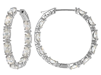 Picture of White Strontium Titanate Rhodium Over Sterling Silver Hoop Earrings 10.74ctw