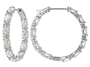 White Strontium Titanate Rhodium Over Sterling Silver Hoop Earrings 10.74ctw