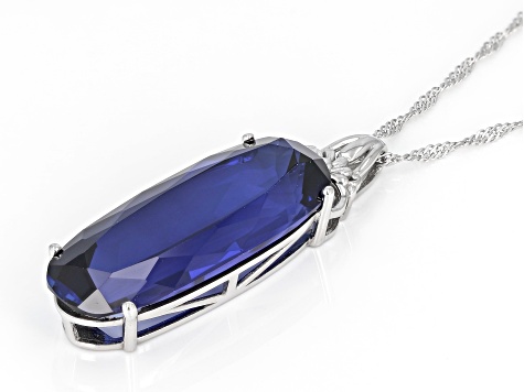 Blue Lab Created Sapphire Rhodium Over Sterling Silver Solitaire Pendant With Chain 27.20ct