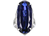 Blue Lab Created Sapphire Rhodium Over Sterling Silver Solitaire Ring 27.20ct