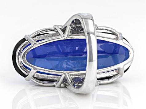 Blue Lab Created Sapphire Rhodium Over Sterling Silver