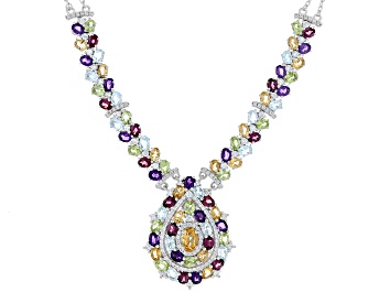 Picture of Multicolor Multi-Gem Rhodium Over Sterling Silver Necklace 14.89ctw