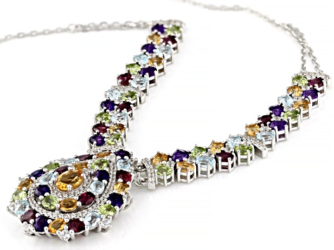 Multicolor Multi-Gem Rhodium Over Sterling Silver Necklace 14.89ctw
