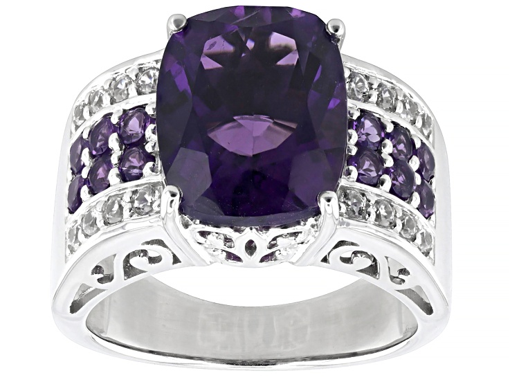 Sterling silver & amethyst ring - buy five-stone - never worn - size 6