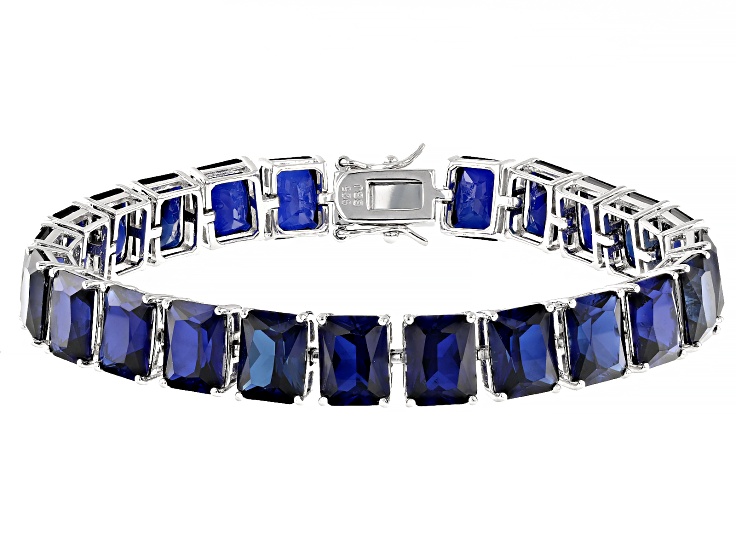 Blue Lab Created Sapphire Rhodium Over Sterling Silver
