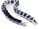 Blue Lab Created Sapphire Rhodium Over Sterling Silver Tennis Bracelet 58.65ctw