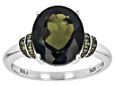 Green Moldavite Rhodium Over Sterling Silver Ring 3.50ctw