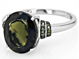 Green Moldavite Rhodium Over Sterling Silver Ring 3.50ctw