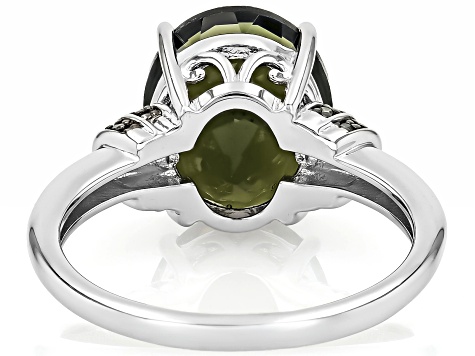 Green Moldavite Rhodium Over Sterling Silver Ring 3.50ctw