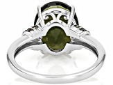 Green Moldavite Rhodium Over Sterling Silver Ring 3.50ctw