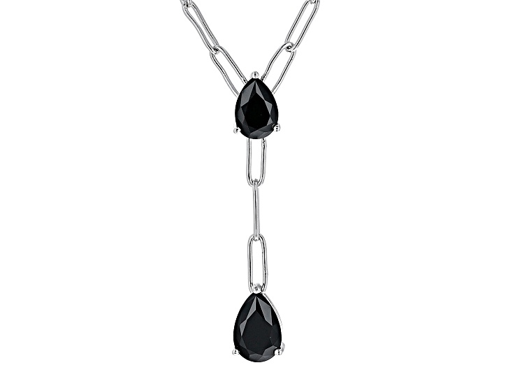 Black Spinel Rhodium Over Sterling Silver Beaded Necklace - CTB503