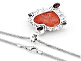 Sponge Red Coral Sterling Silver Heart Pendant With Chain 2.12ctw