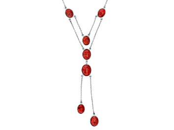 Picture of Sponge Red Coral Rhodium Over Sterling Silver Necklace