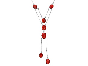 Sponge Red Coral Rhodium Over Sterling Silver Necklace
