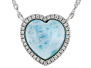 Blue Larimar Rhodium Over Sterling Silver Heart Necklace. 0.24ctw