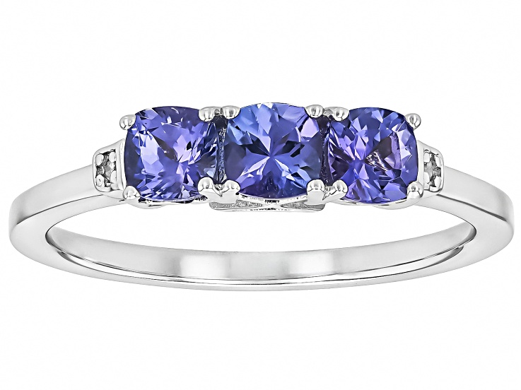 Blue Tanzanite Rhodium Over Sterling Silver 3-Stone Ring