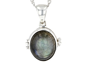 Gray Labradorite Sterling Silver Prayer Box Pendant With Chain
